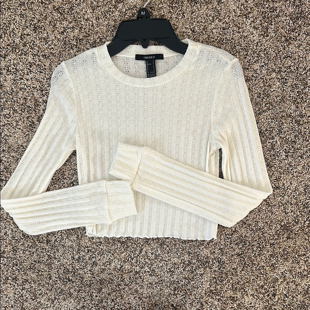 Women's Cream Cropped Long Sleeve Top